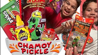 CHAMOY PICKLE KIT CHALLENGE 🥒🥒 chamoypickle sweetandsour snacks familyfun challenges foodie [upl. by O'Hara691]