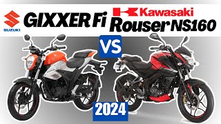 Suzuki Gixxer Fi vs Kawasaki Rouser NS160  Side by Side Comparison  Specs amp Price  2024 [upl. by Aliek221]