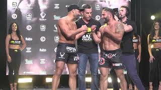 Eddie Alvarez vs Chad Mendes weighins and faceoff BKFC 41 bkfc41 [upl. by Genvieve]