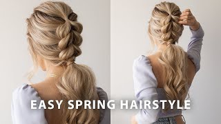 EASY BRAIDED PONYTAIL HAIRSTYLE SPRING 🌷 Wedding Bridal Long Hair [upl. by Salli]