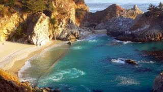 ♥♥ Relaxing 3 Hour Video of a Waterfall on an Ocean Beach at Sunset [upl. by Nywrad]