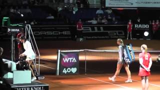 Sabine Lisicki vs Nastassja Burnett walk in  Porsche Tennis Grand Prix 2013 [upl. by Anialed]