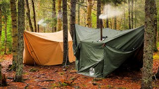 Camping In Rain With Hammock Hot Tent [upl. by Nohs895]