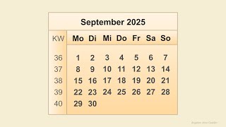 Kalender September 2025 [upl. by Wilkey364]