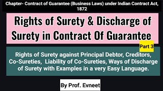 Rights of Surety in Contract of Guarantee Discharge of Surety in contract of Guarantee  In hindi [upl. by Dulcy706]