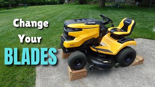 Change Your Riding Lawn Mower Blades Without Taking Off the Deck  Cub Cadet Enduro Series [upl. by Ephrem]