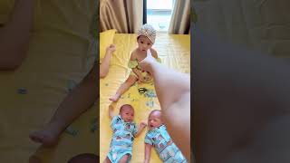 Cute Baby Cut Up Her Twin Brothers Clothes While Dad Was Sleepingcutebabyfunnybabybabysitting [upl. by Ruhtra]