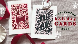 Beginner Watercolor Holiday Cards 2023  Folk Art Florals Tutorial [upl. by Wye236]