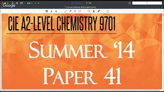 CIE A2 Chemistry 9701  S14 P41  Solved Past Paper [upl. by Aikaj]