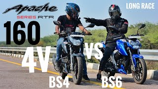 TVS APACHE 160 4V  BS6 VS BS4  Long Race  Race Till Their Potential  Top Speed [upl. by Calista]