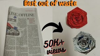 newspaper flowers  rose flower with newspaper  newspaper craft  DIY paper crafts [upl. by Annaitsirk192]