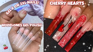 HOW TO GEL PERFECT GEL X NAILS AT HOME  MODELONES GEL POLISH SET  CHERRY HEART NAILS [upl. by Det114]