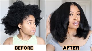 Natural Hair KINKY TO STRAIGHT ROUTINE full bodyone product [upl. by Lasser]