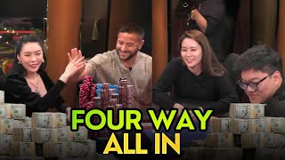 Four Way ALL IN for 113300 at High Stakes Live Cash Game [upl. by Saxon307]