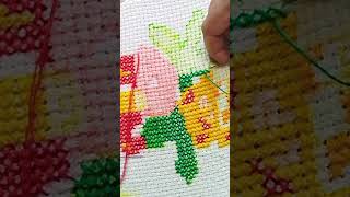 Cross Stitch Embroidery on Bed Sheet Cross stitch embroidery Cross stitch flower [upl. by Narat]