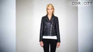 Veste Blouson Cuir Femme Sans Col Oakwood  Lona Noir Style Perfecto [upl. by Helena]