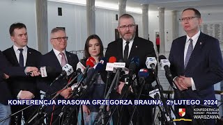 Konferencja prasowa posła Grzegorza Brauna na aktualne tematy Sejm RP 2 022024 Korona Warszawa [upl. by Enyawad]