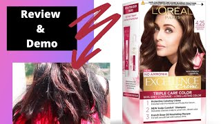 Loreal Paris Excellence Creme Hair color Ammonia Free Hair Color Review  Demo Shade 425 Brown [upl. by Somerville]