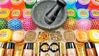 Satisfying Video Mixing Gold Makeup Cosmetics Glitter Squishy Balls into Clear Slime GoGo Slime ASMR [upl. by Jopa]