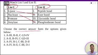 Lipase I Peptide bond2 Nuclease II Ester bond3 Protease III Glycosidic bond4 Amylase IV [upl. by Anitsuj]