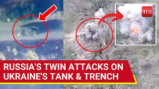 On Cam Russias Bulls Eye Strike On Ukrainian Tank Another Video Shows Blasts In Trench  Kursk [upl. by Assillem]