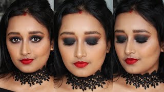 Classic BLACK SMOKEY EYE With RED LIP  Sweet Nika [upl. by Anawot]