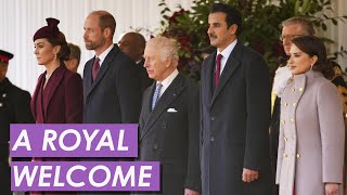 Princess Kate Joins King Charles amp Prince William at Welcome Ceremony for Emir of Qatar [upl. by Riggins]