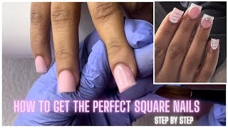 HOW TO Short Acrylic Nails 📝 For Beginners 💕  PERFECT SQUARE [upl. by Tonie]