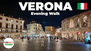 Verona Italy Evening Walking Tour  4K  with Captions [upl. by Eisnyl]