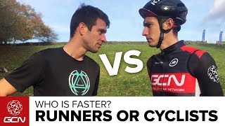 Running Vs Cycling  Who Is Faster  GCN Or GTN [upl. by Ecirtnahs]