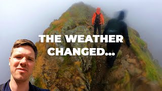 Striding Edge Climb in Bad Weather  Helvellyn Lake District Hiking Adventure [upl. by Sukram]