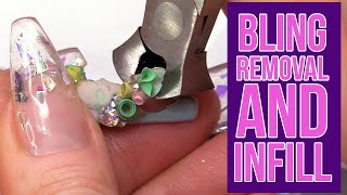 Acrylic Nails Redesign Part 1 Bling Removal and Infill [upl. by Hploda906]