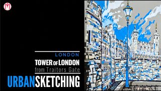 Urban sketching in London Tower of London Indigraph Fountain Pen amp Arrtx Acrylic Brush Pens [upl. by Orgell734]