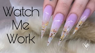 Watch Me Work  Long Stiletto Nails  Ombre and Foil Nail Art [upl. by Collimore]