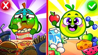 Healthy Food vs Junk Food Song 🍔🥗  Kids Cartoons and Nursery Rhymes Baby Avocado [upl. by Yeaton]