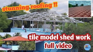 Tile model shed work  Kerala tile model metal roofing  roofing like tiles  galaxy fabrication [upl. by Reisch377]