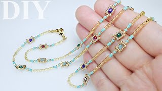 【DIY】How to make Beaded long chain NecklaceBeads worktutorialビーズのロングネックレスの作り方マスクチェーン串珠链条项链制作教程 [upl. by Eras947]