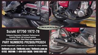 Delkevic Expansion Chamber Exhaust Ceramic Sound TwoStroke Suzuki GT750 Kettle Water Buffalo [upl. by Milburt]