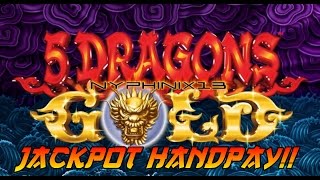 Aristocrat  5 Dragons Gold Slot Live Play Bonus JACKPOT HANDPAY [upl. by Waldemar848]