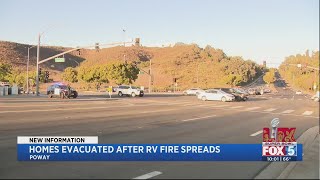 Vegetation fire in Poway prompts road closures evacuations [upl. by Lamont]