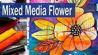 Mixed media Flower Drawing Art Journal Page [upl. by Saideman]