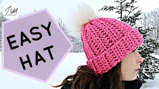 HOW TO CROCHET THE EASIEST HAT EVER  Beginners Crochet Hat  Adult Unisex Hat  Crochet Ribbed Hat [upl. by Yumuk]