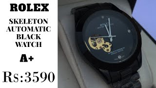 ROLEX skeleton automatic black watch full review by rover watches Watch in cheap price Rs [upl. by Cirtemed]