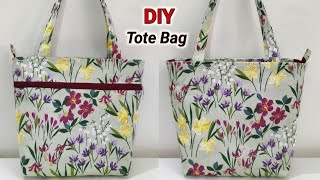 DIY Simple Shopping Bag with lining  Simple Tote Bag with Lining  Zipper Tote Bag Sewing Tutorial [upl. by Lizned]