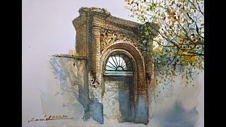 Watercolor painting tutorialquotClassical Architecture Embraced by Naturequot [upl. by Hyo]