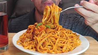 BEEF AND TOMATO SAUCE PASTA LINGUINE ASMR EATING SOUNDS MUKBANG [upl. by Lodie]