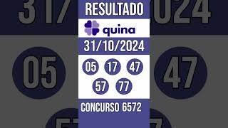 🔥 🍀 QUINA hoje  31102024  Resultado concurso 6572 [upl. by Gierk579]