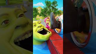 👽 Giant Shrek Foot Pushing Characters Driving on Container Bridge into Shrek [upl. by Leahsim]