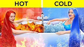 EXTREME HOT VS COLD CHALLENGE  Ice Queen VS Fire Girl Adopted Elements by 123GO CHALLENGE [upl. by Yecad655]