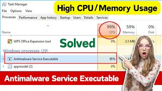 Fix Antimalware Service Executable High Memory  CPU Usage  Disable Antimalware Service Executable [upl. by Yarrum]